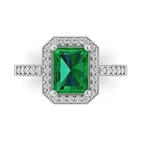 Clara Pucci 2.9 ct Emerald Cut Simulated Emerald 18K White Gold Halo Solitaire W/Accents Anniversary Wedding Designer Engagement Ring