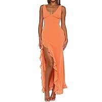 houstil Women's Casual Summer Dress Strap Ruffle Beach Party Maxi Cocktail Evening Holiday Wedding Guest Dresses