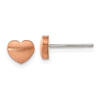 Chisel Titanium Brushed Rose IP-plated Heart Post Earrings - 5.5mm