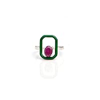 Natural Ruby Stone Ring, 925 Sterling Silver, Oval Shape Ring, Green Color Wedding Ring,Statement Ring