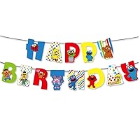 Cartoon Birthday Party Decorations Banner Cartoon Birthday Supplies Favors Gift for Game Kids Boys Girls 1st 2 Year old 3rd Birthday, HAPPY BIRTHDAY Banner with Colorful and Cute Design