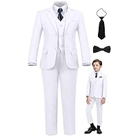 Boys Suit Slim Fit 6 Piece Formal Toddler Suits Set Kids Tuxedo Suits for Wedding Prom Teen Boy Dress Outfit