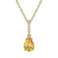 10k White Gold Genuine Pear-Shape Gemstone and Natural Diamond Drop Pendant Necklace