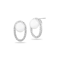0.27 Cts Diamond & 7 mm Cultured Pearl Earrings in 14K White Gold