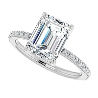 10K Solid White Gold Handmade Engagement Rings 2.0 CT Emerald Cut Moissanite Diamond Solitaire Wedding/Bridal Ring Set for Women/Her Propose Ring