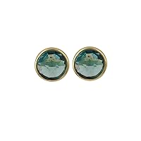 Handmade Design Blue Topaz Hydro Gold Plated Design Gemstone Brass Stud Earrings