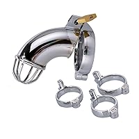 Chastity cage for Men Steel Chastity Devices Cock cage Male Chastity Belts Penis cage Premium Metal Silver Locked Cage Sex Toy for Men (3 Ring), Lock and 2 Keys Included