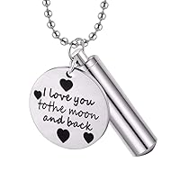 ZLXL421 Fashion Stainless Steel Jewelry Cylinder Pill Case Holder Urn Pendant I Love You to The Moon and Back Memorial Necklace BFBLD