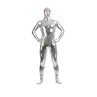 Mens Shiny Metallic Unitard Zentai Suit with Eyes Open