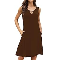 Women's Spring Maxi Dresses 2024 Casual Summer Printed Tank Sleeveless Dress Hollow Out Loose Beach Dress, S-2XL
