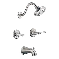 Design House 523480 Oakmont Classic Bath and Shower Trim with Single-Function Shower Head, 2-Handle Faucet and Valve for Bathroom, Satin Nickel