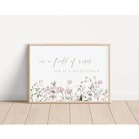 NATVVA Wall Decor She is A Wildflower - in A Field of Roses Canvas Art Wall Art Prints Painting Picture Artwork Girl Nursery Baby Room Decoration for Living Room No Frame
