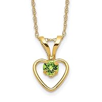 JewelryWeb 10k Gold Madi K 3mm Peridot Love Heart Necklace 15 Inch