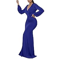 XJYIOEWT Womens Formal Dress,Womens Casual High Low V Neck Flowy Party Long Maxi Dress Knit Bodycon Slit Dress Cocktail
