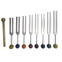 Harmonic Solar Spectrum Set of 8 Healing Tuning Forks w Chakra Color Balls in Soft Velvet Case w Mallet or activator