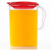 LocknLock Aqua Fridge Door Water Jug with Handle BPA Free Plastic Pitcher with Flip Top Lid Perfect for Making Teas and Juices, 3 Quarts, Red
