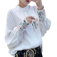 Loose China Style Retro Tops Chinese Traditional Clothing Shirts Suit Hanfu Ethnic Embroidery White T-Shirt