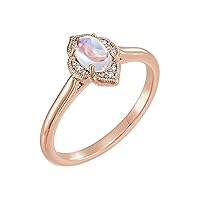 14k Gold Celestial Moonstone Polished Rainbow Moonstone .03 Dwt Diamond Clover Ring Size 6.5 Jewelry for Women in Rose Gold White Gold