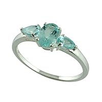 Blue Apatite Oval Shape Natural Non-Treated Gemstone 925 Sterling Silver Ring Engagement Jewelry for Women & Men