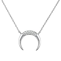 Created Round Cut White Diamond 925 Sterling Silver 14K White Gold Over Diamond Crescent Moon Pendant Necklace for Women's & Girl's