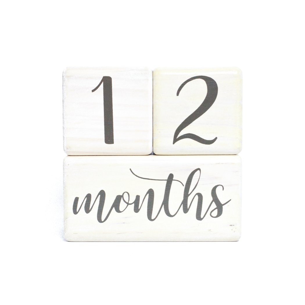 Premium Solid Wood Baby Milestone Age Blocks + Gift Box | Soft White Stained Natural Pine | Weeks Months Years Grade Newborn Photo Props | Perfect Pregnancy Gift and Keepsake, Month Photos