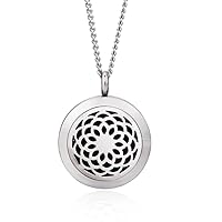 Wild Essentials Sunflower Essential Oil Diffuser Necklace, Stainless Steel Locket Pendant with 24 inch Chain, 12 Color Refill Pads, Customizable Color Changing Perfume Jewelry for Aromatherapy