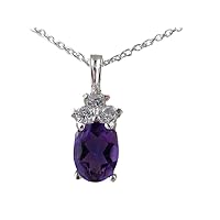 Solid 925 Sterling Silver Natural Amethyst & Cubic Zirconia Pendant & Chain