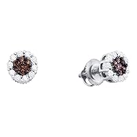 The Diamond Deal 14kt White Gold Womens Round Cognac-brown Color Enhanced Diamond Cluster Earrings 1.00 Cttw
