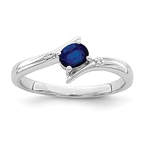 925 Sterling Silver Polished Open back Sapphire and Diamond Ring Jewelry for Women - Ring Size Options: 6 7 8