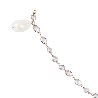 925 Sterling Silver Rose Plated White Topaz Dangle White Baroque Pearl Bracelet 7.25 Inch Jewelry for Women