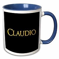3dRose Claudio common baby boy name in America. Yellow on black amulet - Mugs (mug-362769-11)