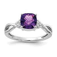14k White Gold Checkerboard Amethyst and Diamond Ring Size 7.00 Jewelry for Women