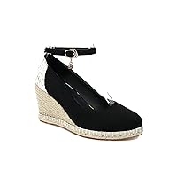 Women's Comfy Espadrille Pumps Round Toe Ankle Buckle Strap Faux Suede Dress Wedge High Heel Shoes