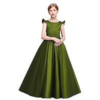 Girl's Sleeveless Flower Girl Dresses Satin Girl Birthday Party Gowns Olive Green