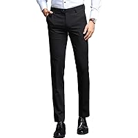 Men's Slim Fit Skinny Stretch Pant Classic Solid Color Tapered Suit Pant Lightweight Business Comfort Trousers