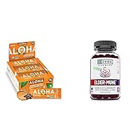 ALOHA Organic Plant Protein Bars | Peanut Butter Chocolate Chip | 1.98 Oz (12 Pack) + Zhou Elderberry Gummies with Zinc & Vitamin C | Kids & Adults | 60 Gummies