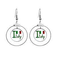 Italy National Flag Green Pattern Earrings Dangle Hoop Jewelry Drop Circle
