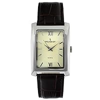 Peugeot Men's Rectangular Textured Roman Numeral Dial Classic Dress Wrist Watch with Leather Strap Band