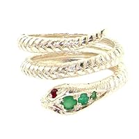 14k White Gold Real Genuine Emerald and Ruby Womens Band Ring