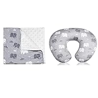 TANOFAR Minky Baby Blanket & Nursing Pillow Cover Grey Elephant, Receiving Blanket with Dotted Backing Breastfeeding Pillow Slipcover for Baby