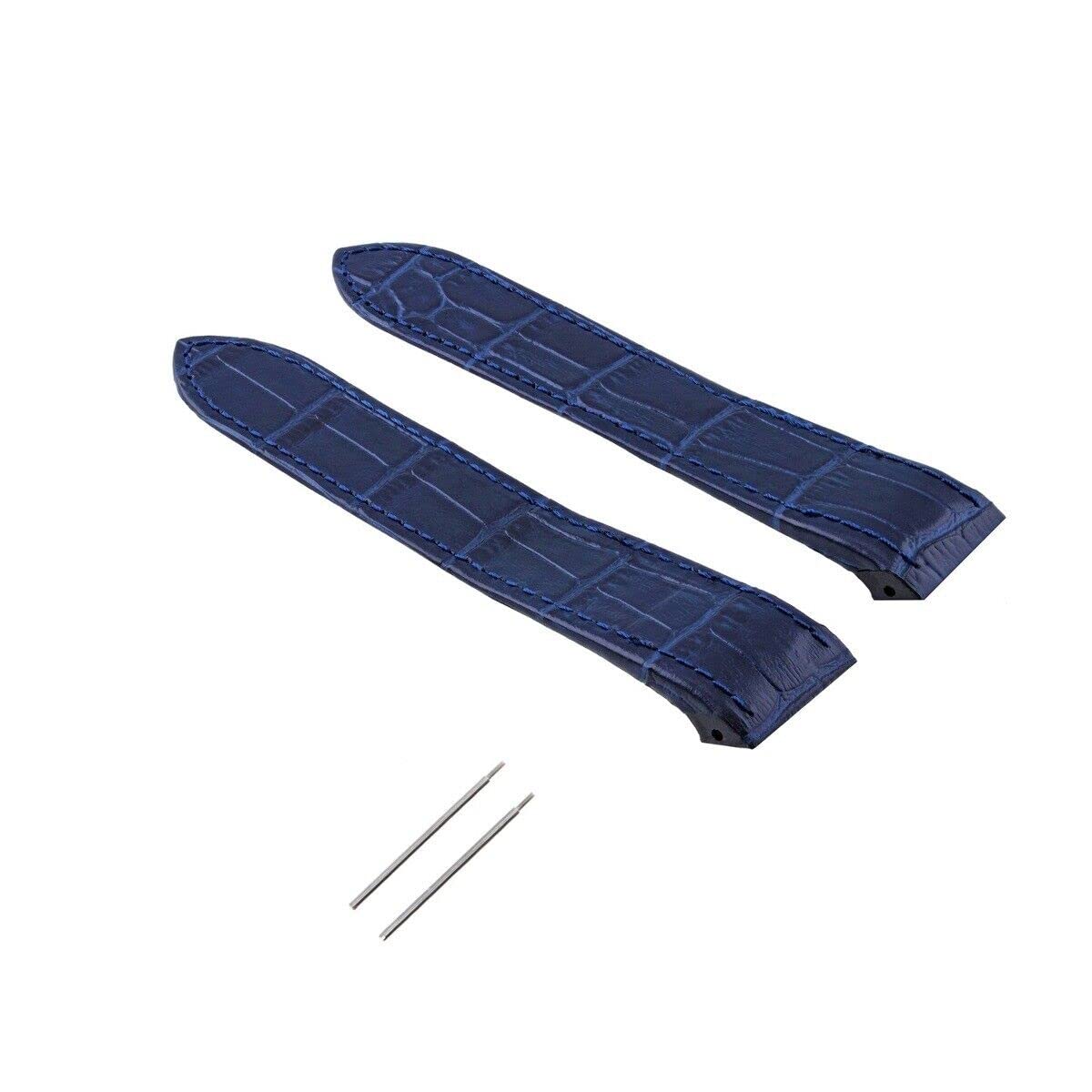 Ewatchparts SCREW + 24.5MM LEATHER BAND STRAP COMPATIBLE WITH 41MM CARTIER SANTOS 100XL CHRONOGRAPH BLUE