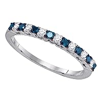 The Diamond Deal 10kt White Gold Womens Round Blue Color Enhanced Diamond Band Ring 1/4 Cttw