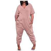 Womens Casual Loose Jumpsuits Long Sleeve V Neck Oversized Rompers Baggy Overalls Lounge Pajamas one-piece Jumper
