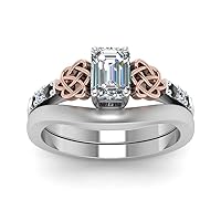Choose Your Gemstone Celtic Knot Ring with Plain Band Set Sterling Silver Emerald Shape Wedding Ring Sets Matching Jewelry Wedding Jewelry Easy to Wear Gifts US Size 4 to 12