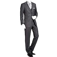 Mens 3 Piece 2 Button Peak Lapel Slim Fit Pure Formal Suit Dark Grey