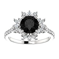 2.50 CT Blooming Flower Black Diamond Ring 14k White Gold, Floral Black Onyx Engagement Ring, Halo Flower Black Diamond Ring, Nature Inspired Ring, Engagement Ring For Her