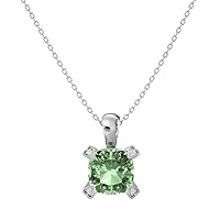 VVS Gems 18k Gold Classic Cushion Cut 3 Carats Created Gemstone Solitaire With VVS Certified 0.02 ct Natural Genuine Diamond Pendant Necklace for Women, Birthstone Jewelry
