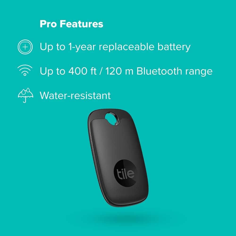 Tile Pro (2022) 1-Pack. Powerful Bluetooth Tracker, Keys Finder and Item Locator for Keys, Bags, and More; Up to 400 ft Range. Water-Resistant. Phone Finder. iOS and Android Compatible. (Non-Retail)