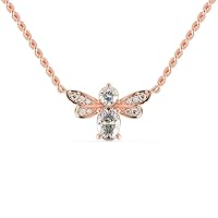 Certified Butterfly Design Pendant in 18K White/Yellow/Rose Gold with 0.18 Ct (IJ, I1-I2) Round Natural Diamond & 0.36 Ct (G-VS2) Oval Moissanite Solitaire Diamond & 18k Gold Chain Necklace for Women