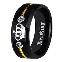 Free Custom Engraving Her King or His Queen Ring Promise Wedding Ring Engagement Ring Annivesary ring in Black Tungsten Carbide Rings With Two White CZ-Matching Promise Rings for Couples